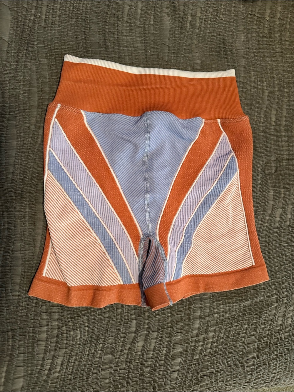 Free People Orange and Blue Colorblock Knit Bike Shorts